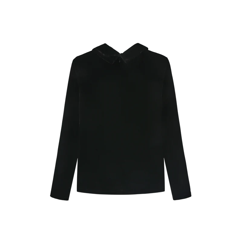 Nostalgia Black Velvet Collared Shirt W-29198