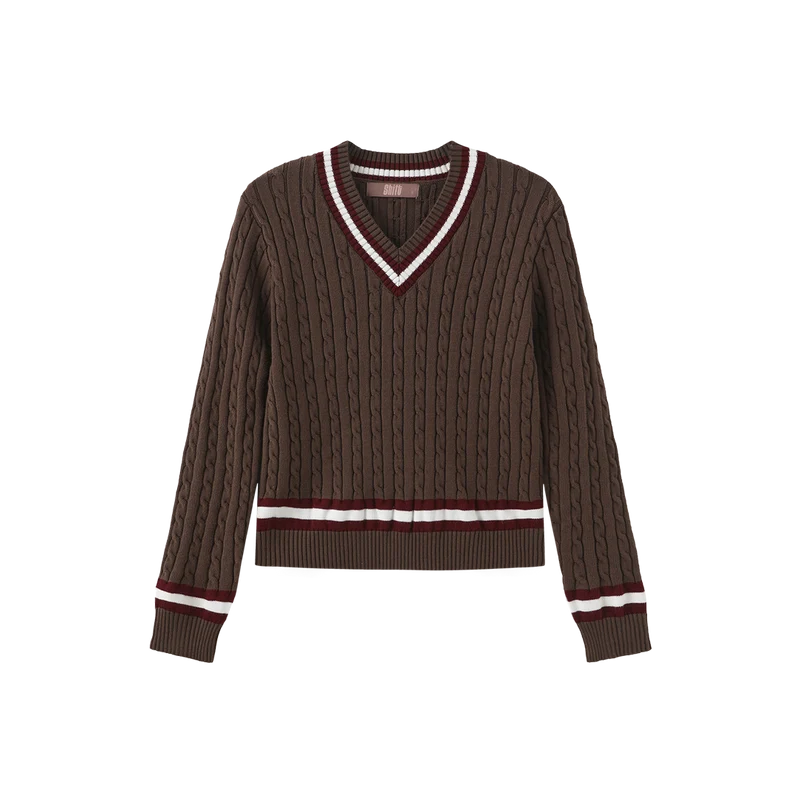 Shift Brown Cable Knit Trim Sweater W-29998