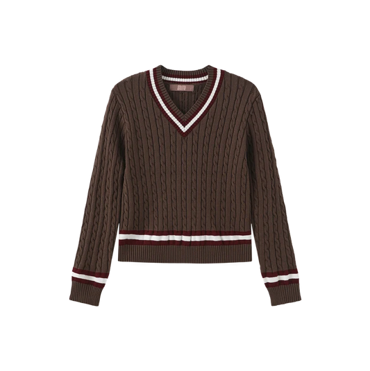 Shift Brown Cable Knit Trim Sweater W-29998