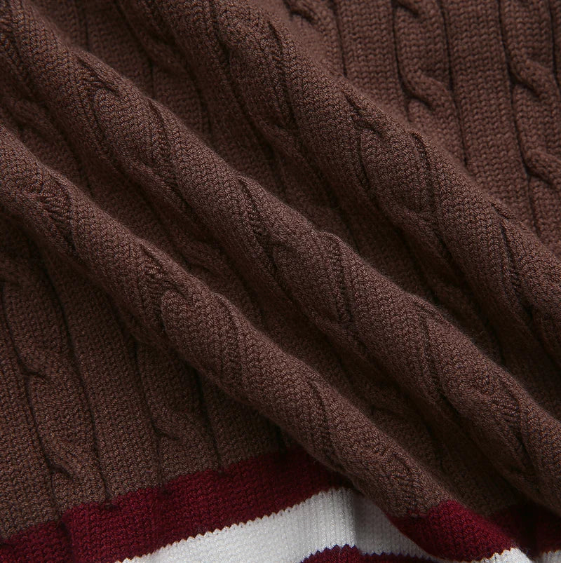Shift Brown Cable Knit Trim Sweater W-29998