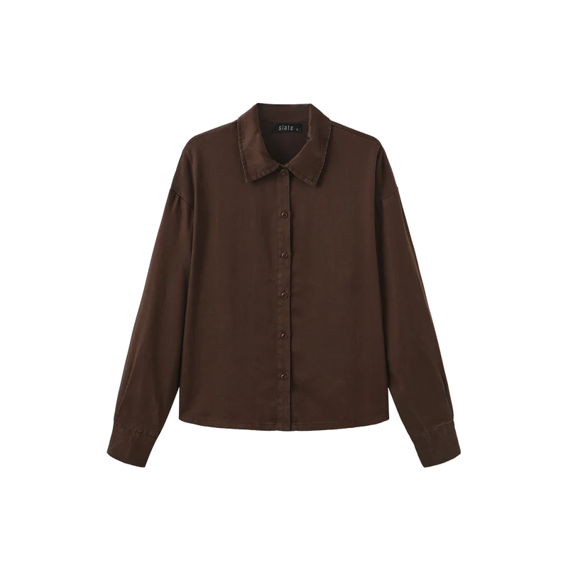 Slate Brown Denim Blouse W-29411