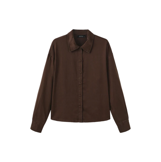 Slate Brown Denim Blouse W-29411
