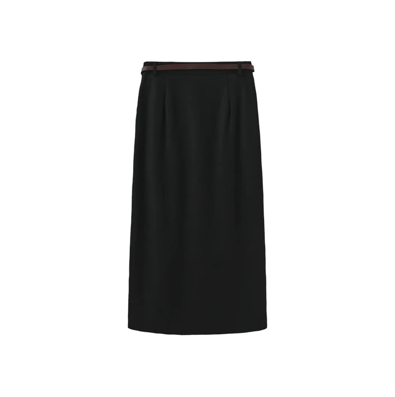 Shift Black Belted Suit Skirt W-27813