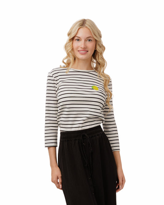 La Simona Lemon Embroidered Striped Top TS6295T-A
