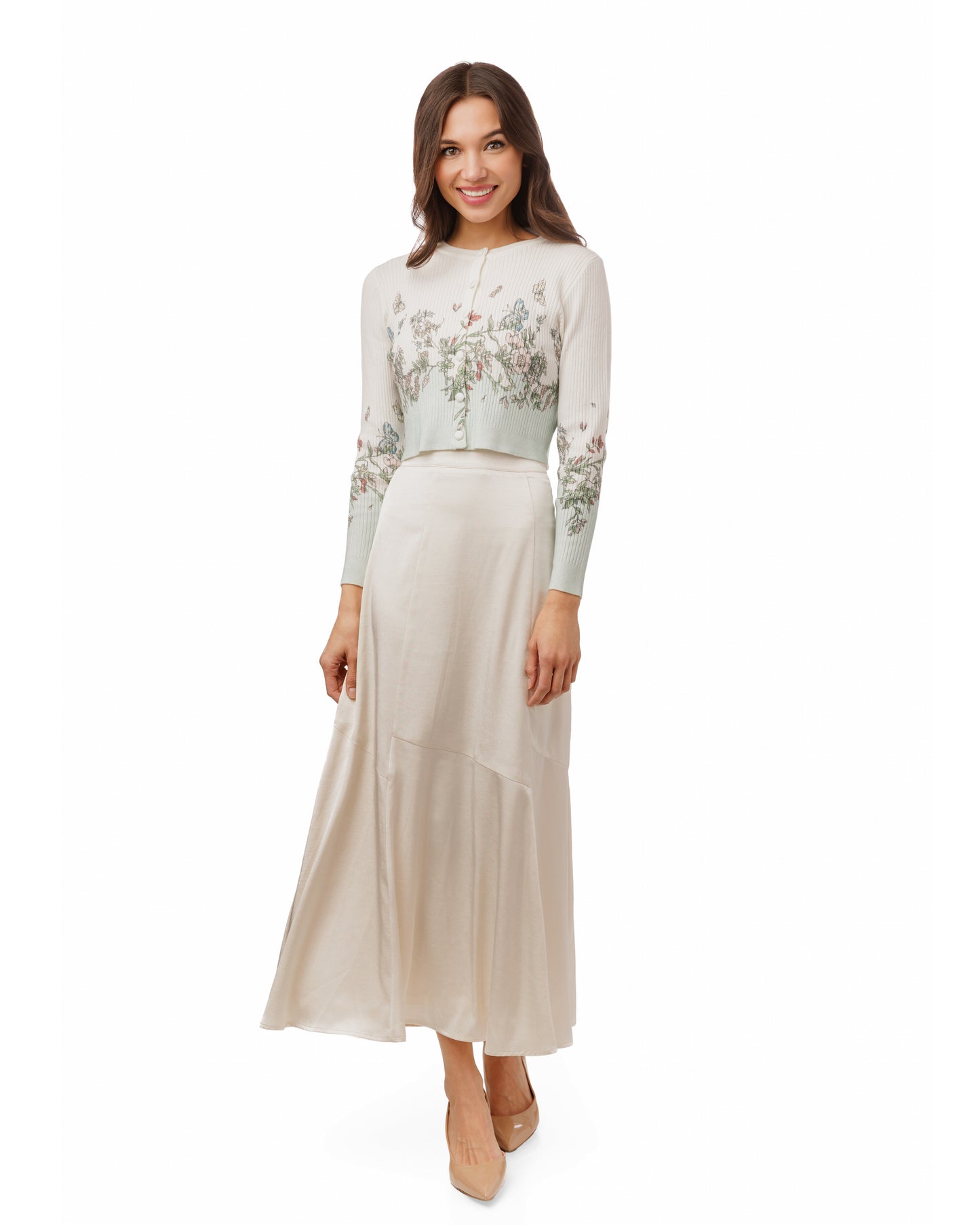 LA Simona Butterfly Print Ribbed Knit Cardigan TS6864T-A