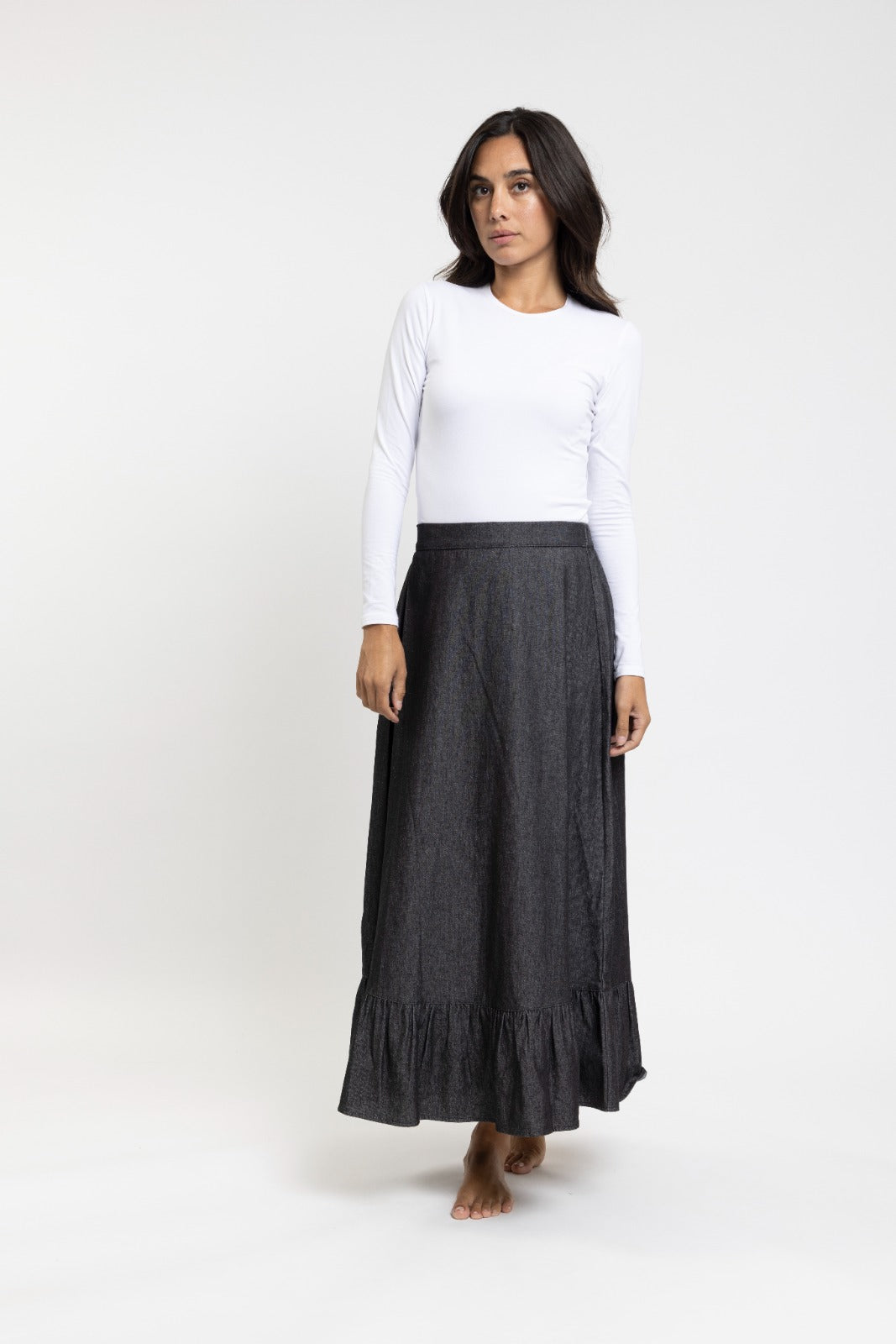 Mila Blk Cotton Denim Skirt TNS23522-B