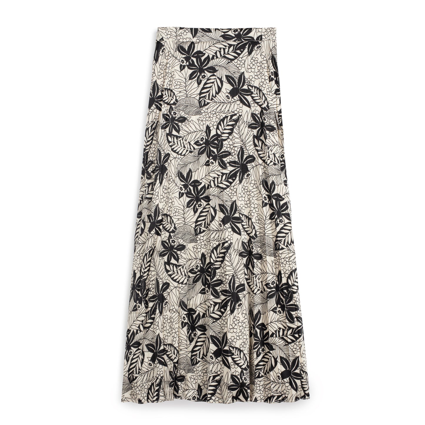 Concept Blk/Ivory Tropical Floral Silk Pleated Skirt 389