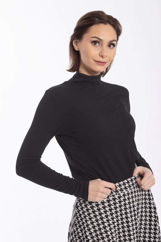 Monn Blk Ribbed Mockneck
