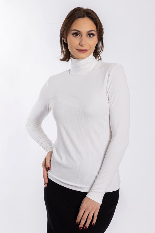 Monn White Ribbed Mockneck